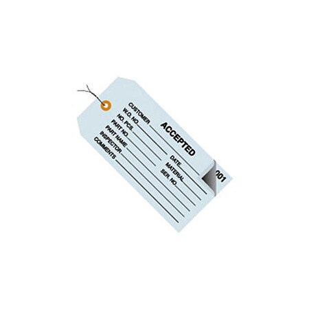 Box Packaging Global Industrial 2 Part Inspection Tag Accepted Pre Wired#5 4-3/4inL x 2-3/8inW Blue 500/Pk G21013